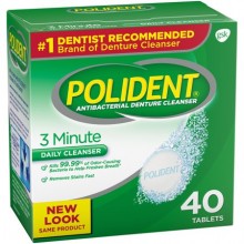 POLIDENT 3 MINUTE ANTIBACTERIAL DENTURE CLEANSER TABLETS 40 CT